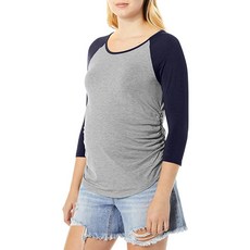 Three Seasons Maternity 임산부용 7부 소매 베이스볼 티셔츠 라운드넥 긴팔 티셔츠 헤더 그레이/네이비 XL