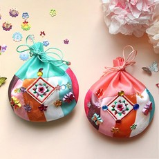 색동장식 복주머니 5set, 민트