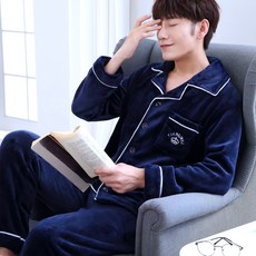 ~3XL 빅사이즈 남성 긴팔 바지 수면 극세사 잠옷 파자마 세트 가을 겨울 집콕 홈웨어
