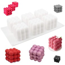 실리콘 무스케이크 몰드 3D 매직큐브 버블 6 캐비티 디저트 초콜릿 아이스크림 치즈케이크 비누 베이킹 도구, 없음