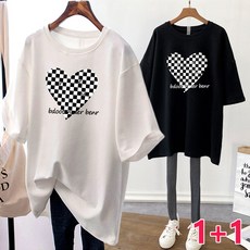 스타일아유 1+1세트 여름 오버핏 반팔 레터링 티셔츠 하트체크T