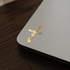 십자가 CROSS / 캘리그라피 메탈 스티커 / 전차스 교회 선물 겨울 캘리그라피, 1개입, 골드