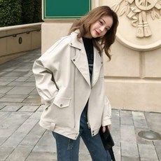 연예인룩 여름룩 반바지 염계폭발 스트리트 가죽 점퍼 여 봄가을 년 판 루즈핏
