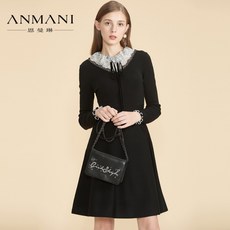 커프스 ANMANI ANMANI가을겨울 리본 Muerbian소맷부리 A자형니트 분위기있는 동안 원피스