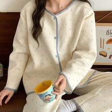 지금 당장 봐야할 순면누빔잠옷 추천 아이템 베스트 10 10 긴팔 누빔버튼 도오트 상하세트 파자마 겨울 수면 잠옷 여성용 홈웨어 귀여운