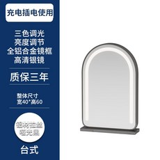 LED 화장대 거울 타원형 반신거울 아치형 탁상용 메이크업 미러, 블랙 (충전식)