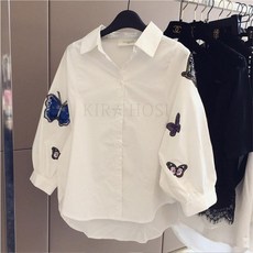 EVSOUMAC Hearts price 여름 여성 린넨 자수 반팔 블라우스 루즈핏 셔츠 해외배송 445호 kirahosi DH0fsz7