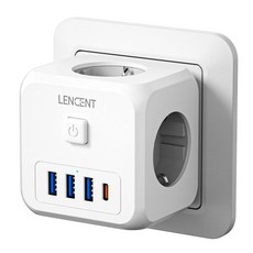 LENCENT 큐브 멀티탭 7 in 1 멀티탭 AC 3개 USB 3개 C타입 1개 EU플러그 충전기 멀티소켓