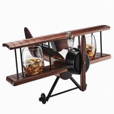 [일본정품수입]데칸타 디캔터 디스펜서 서버 Decanter and Glasses Antique Wood Airplane 골동품 나무 비, 1개, 한개옵션1
