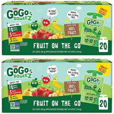 GoGo squeeZ Fruit on the Go Apple Strawberry Banana Variety 고고 스퀴즈 후르츠 온더고 애플 스트로베리 바나나 혼합 20개입 2팩, 1.8kg, 1개