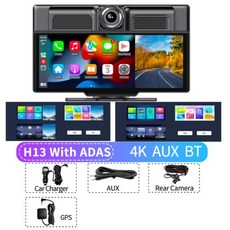 Imagebon 10.26 4K ADAS 무선 CarPlay Android Auto Dash Cam GPS 내비게이션 24h 파크 모니터 야간 시야 후방 시야 미러, 10) Full Set - NO TF Card