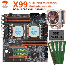 마더보드 메인보드 MJ-x 99 LGA 2011-3 세트 인텔 제온 E5 2670 V3 2 개 CPU 64GB = 4x16GB DDR4 ECC RAM 2400MHz A400 SSD