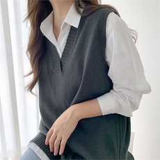 라뮤엣 여성 브이넥 베스트 롱 니트 조끼