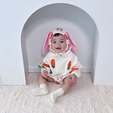 (BABY) 아기 신생아 바디슈트 귀여운 당근 토끼 후드