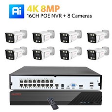 야간투시경 야시경 적외선 단안경 쌍안경 KANTURE16CH 4K POE NVR 비디오 감시 시스템 8MP 양방향 오디오 실내 야외 보안 IP 카메라 키트 다채로운, 3.없음  16CH NVR x 8PCS 4K