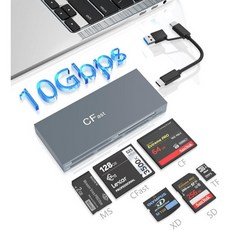 6-in-1 CFast 카드 리더 USB 3.2 10Gbps 2.0 리더CFast SD TF MS XD CF 메모리 카드용 C A 소니 스틱 프로 듀오 어댑터 동시 읽기 6장, 10Gbps CFast 2.0 Card Reader, 1개
