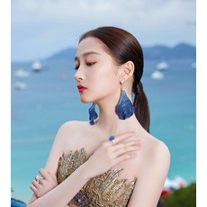오만가지 롱스틱귀걸이 관샤오통 칸 룽요우 와 고통스럽다 별이총총한하늘 드롭귀걸이 과장 큰귀걸이 왕족블루 스타일리쉬