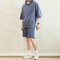 블루포스 에류크 피그먼트 반팔 후드티 세트 오버핏 츄리닝 [국내생산]