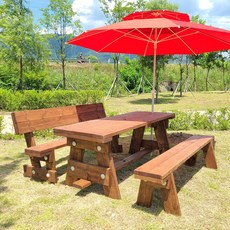 올리브가구 등평 분리형 야외원목테이블 카페테이블 피크닉테이블 탁자 야외평상 바베큐그릴 파라솔, 1200mm(4인용), 무도색