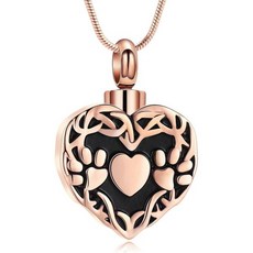 개/고양이/애완동물 발 프린트 로켓 기념 펜던트 여성 남성용 화장 보석 항아리 목걸이, Rose gold, 1개