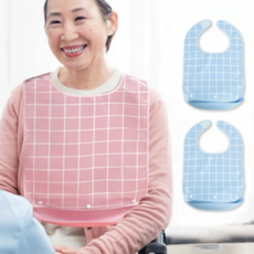 성인용 체크 방수 턱받이 벨크로형, 2개, 블루+블루 2개, 블루+블루