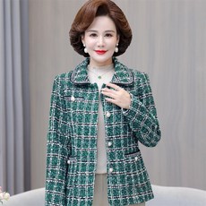 besteffie 트위드자켓 여성 카라넥 봄 가을 트위드 자켓 중년여성 자켓 엄마옷 체크 트위드 재킷 E15