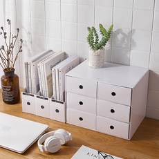 수납정리함 다층 데스크탑 마감 크라프트지 서랍 수납함 학생안내소 A4 파일 도서 파일 청구서함 종이 수납바구니, 9. 3겹 3드로 - 오리지널 프레임 오리지널 드로우, 1개