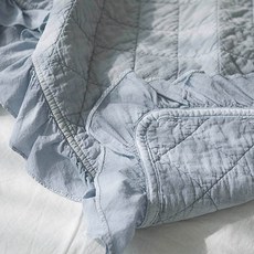 목화솜 누빔 워싱 스프레드 침대 패드 60수 프릴 얇은 이불, 블루그레이