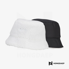 나이키 남녀공용 겨울 털모자 버킷 햇 양면 모자, 화이트/블랙