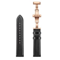 엔인원 갤럭시워치 3 액티브 기어 가죽 스트랩 스테인리스 메탈 디버클 밴드 시계줄, 22mm, 로즈골드, 블랙 스트랩