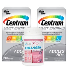 CENTRUM 센트룸 SELECT 에센셜 50세 이상 남녀공용 종합영양제 멀티미네랄 100정-2병(+초저분자 피쉬콜라겐 60정 무료증정!), 2병, 390g