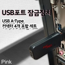 USB포트 잠금장치 락키 + USB포트 커넥터 핑크 4p 세트, LS-USBLOCK-P-SET