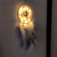 드림캐처 여성 DIY 소녀마음 숲 방 침실 장식품 몽령 장신구 후우링 풍경 풍령 선물, 그레이 달빛 （등 포함 타입 ）