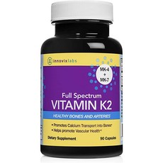 InnovixLabs Full Spectrum Vitamin K2 with MK-7 and MK-4 All-Trans Bioactive K2 600 mcg K2 per Pill Soy Gluten Free Non-GMO 90 Capsules Supports Health, 90정, 1개