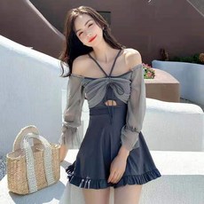 수입 여신 풀빌라 제주도여행 수영장 오프숄더 원피스 수영복 아이유 셔링 온천여행 홀터넥 워터파크 블루