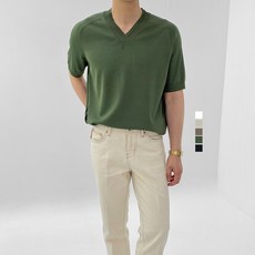 남자브이넥반팔니트