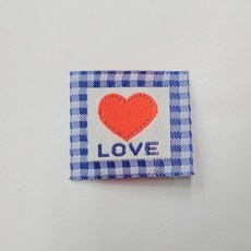 국산 러브 하트 블루 체크 직조라벨