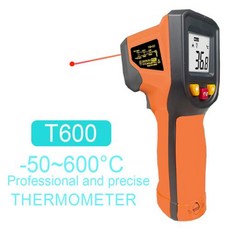 디지털습도계 비접촉 적외선 온도계 K형 프로브 레이저 고온계 방사율 조절40 °C 1600 고온 계량기, 1개, T600 600 degree