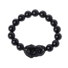 Pixiu Amulet Bracelet Feng Shui Black Obsidian 부 팔찌를 가진 탄성 구슬 레스토랑 호텔에 행운을 빕니다