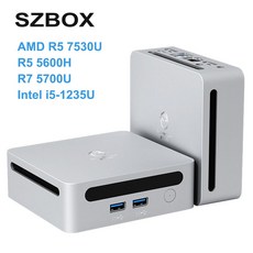 SZBOX AMD Ryzen 5 7530U/5600H/R7 5700U Intel i5-1235U 미니 PC Windows 11 PRO DDR4 3200MHz NVME SSD WiF, [04] i535U, [02] AU, [03] 16GB