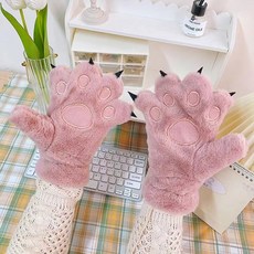 모피 발톱 동물 고양이 따뜻한 장갑 겨울 두꺼운 곰 큰 손바닥 귀여운 여아 학생, 싱글 사이즈, Pink, 1개