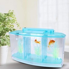 필터가 장착된 소형 어항 수족관 물고기 LED 아크릴 3분할 사육 격리 상자 파란색, Blue, 1개