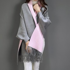 여성 가을 겨울 옷소매 숄 머플러 투 웨 이 두 꺼 운 버 전 여름 에어컨 에 케 이 프 망토 코트 그레이 + 핑크 [두 꺼 운 스타일]