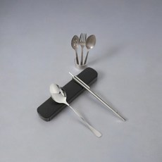 가을다솜 소음방지 스텐 휴대용 수저(블랙) 수저집, 1개