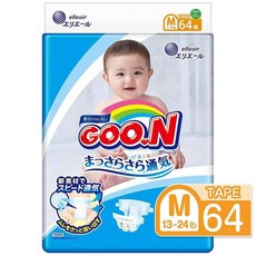[직구 기저귀] GOO.N 기저귀 M 사이즈 (13-24lb) Unisex 64 개 (테이프 스트랩 포함) ULTRA DRY + ULTRA SOFT Made in Japan, 1set, 1set
