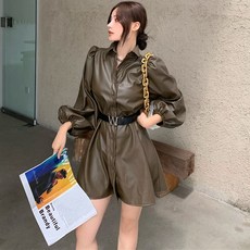 긴팔 가을 와이드 배쏙 A라인 가죽 넥긴소매 슬림핏 여성의류