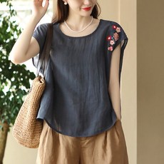 여성용 여름 빅사이즈 린넨 나시 루즈핏 민소매 티셔츠