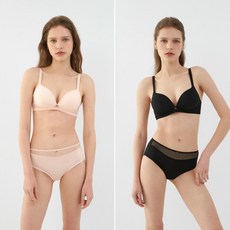 [원더브라] [Wonderbra] 노와이어 푸쉬업볼륨 브라+하이웨스트팬티 4종 피치+블랙