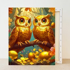 보석십자수 액자 캔버스 일체형 풍수 인테리어 원형비즈 DIY 키트 40x50cm, 1개, 03황금 부엉이 황금알