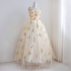 엘블랑꼬 샴페인 꽃자수 드레스 풍성한 벨라인 웨딩촬영 피로연 유색 2부드레스